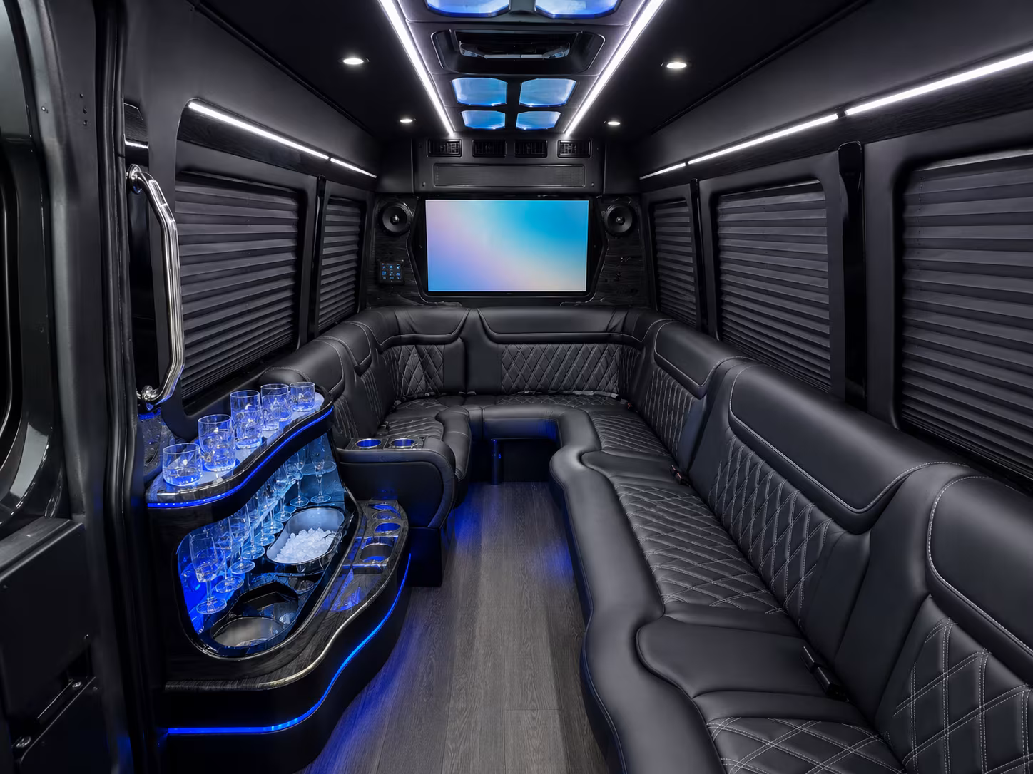 centennial 28 passenger party bus interior